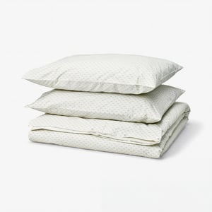 BANDKNIPPE Duvet cover and 2 pillowcases, white/green, 200x200/50x80 cm