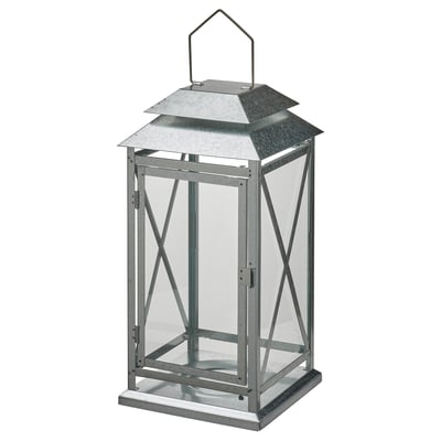 BEFÄSTA Lantern f block candle, in/outdoor, galvanised, 44 cm