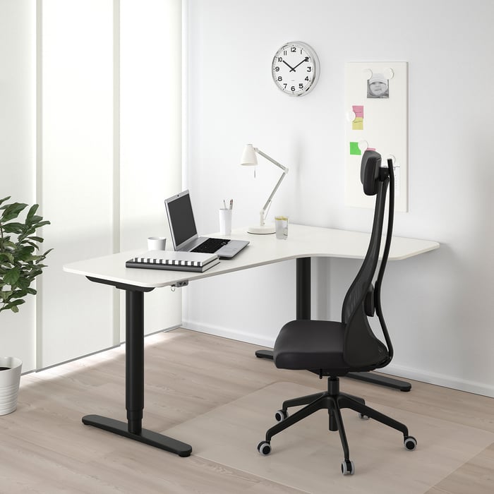 BEKANT corner desk right sit/stand, white/black, 160x110 cm IKEA