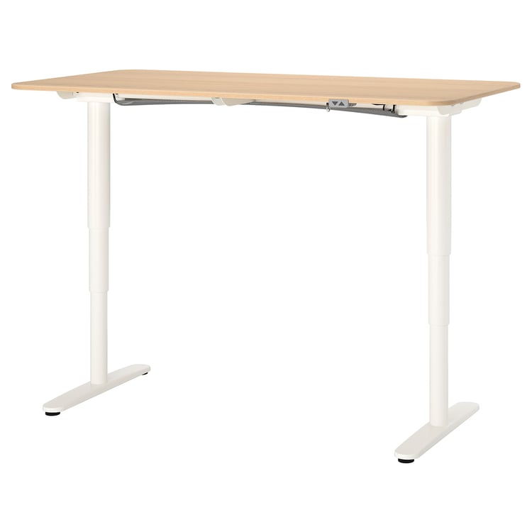 BEKANT white stained oak veneer, white, Desk sit/stand, 160x80 cm IKEA