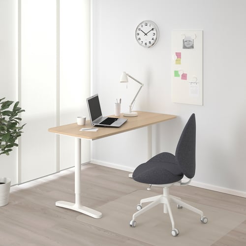 BEKANT desk, white stained oak veneer/white, 140x60 cm IKEA