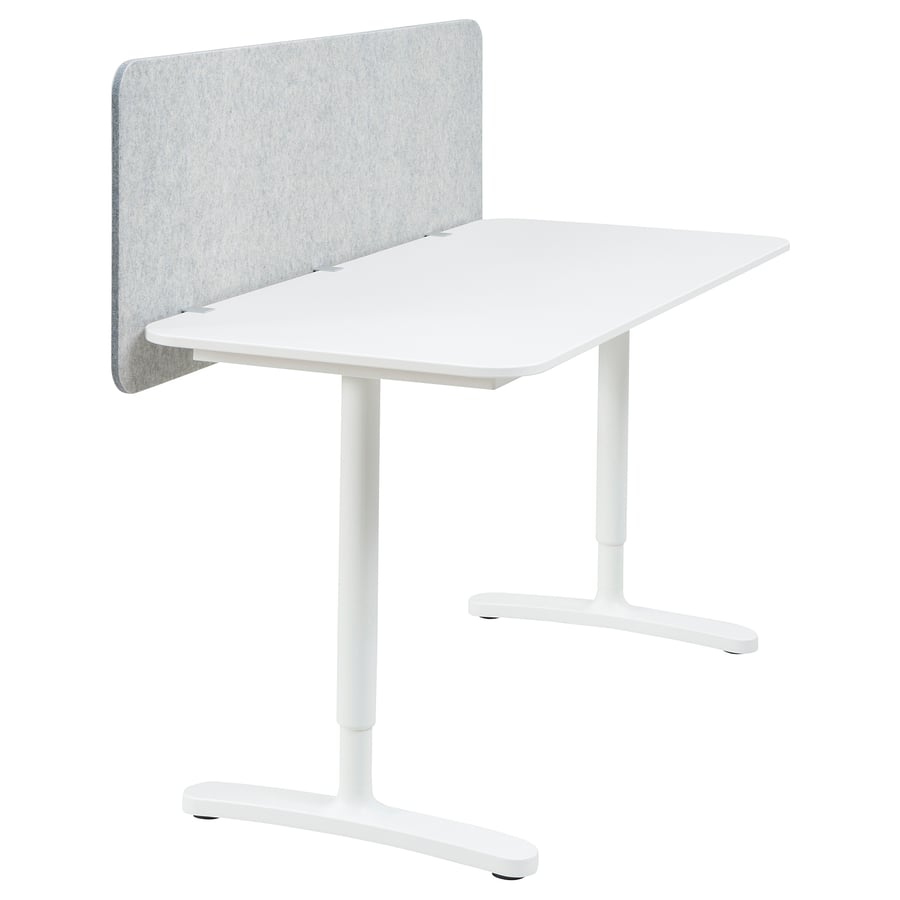 BEKANT Desk with screen, white/grey, 140x6048 cm IKEA