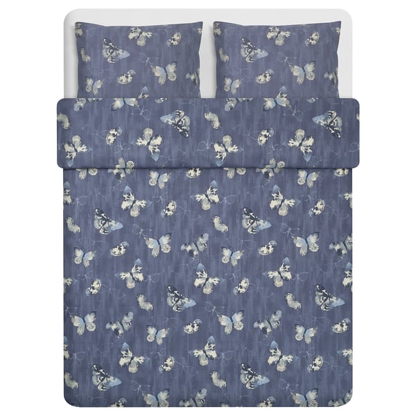 Bergkarel Quilt Cover And 2 Pillowcases Dark Blue Butterfly Ikea