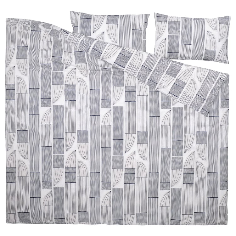 BERGKORSÖRT White/Grey Double Duvet Cover and Pillowcase Set IKEA