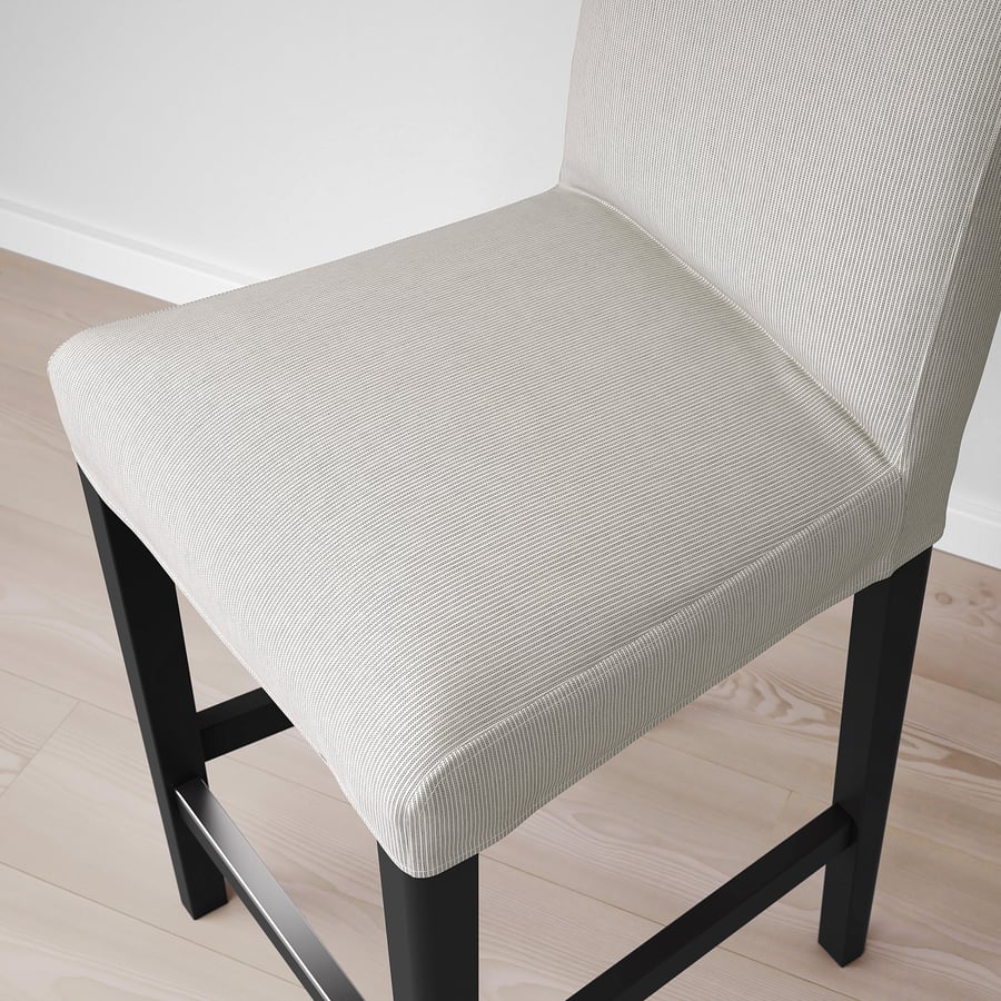BERGMUND bar stool with backrest, black/Kolboda beige/dark grey, 62 cm