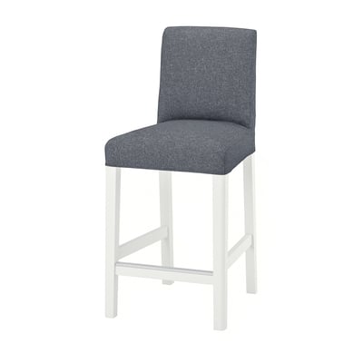 BERGMUND Bar stool with backrest, counter height white/Gunnared medium grey, 62 cm