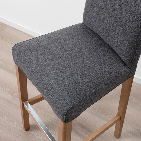 BERGMUND Bar stool with backrest, oak effect/Gunnared medium grey, 75 cm