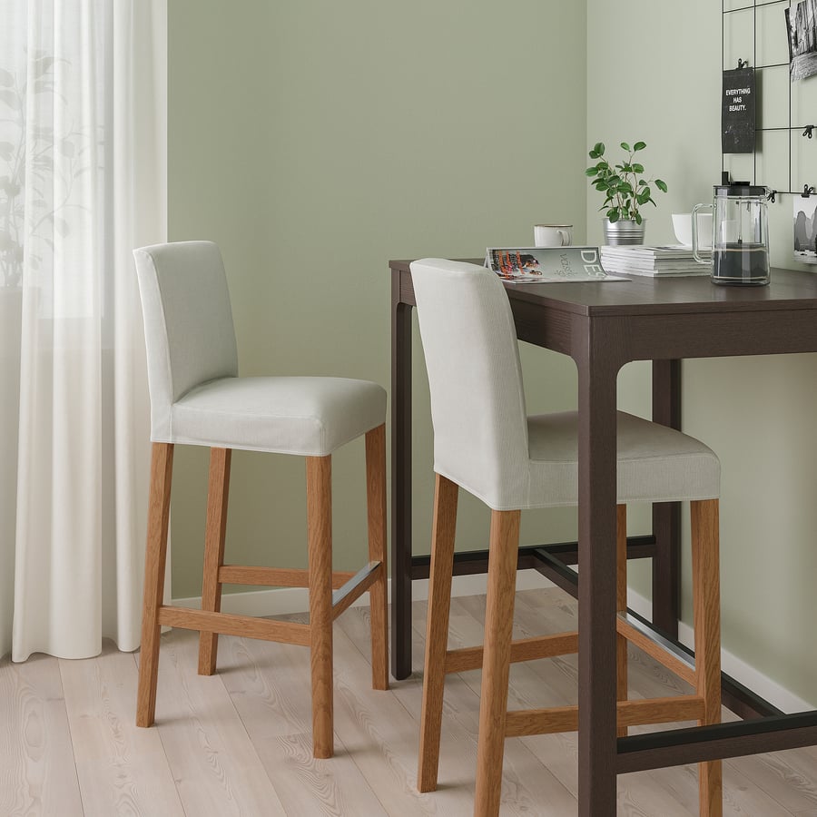 BERGMUND bar stool with backrest, oak effect/Kolboda beige/dark grey, 75 cm - IKEA