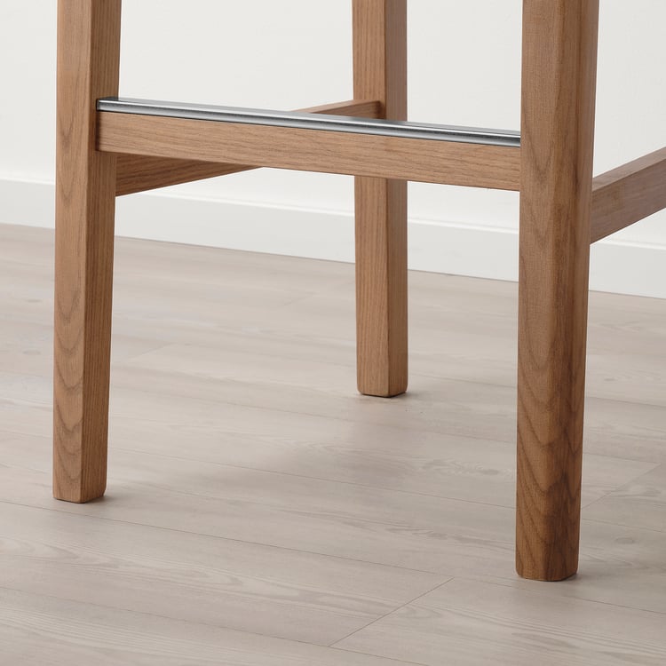 BERGMUND bar stool with backrest, oak effect/Kolboda beige/dark grey