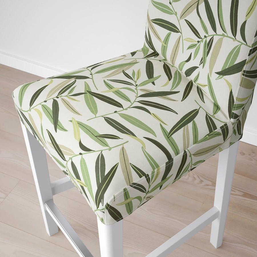 BERGMUND bar stool with backrest, white/Fågelfors multicolour, 62 cm IKEA