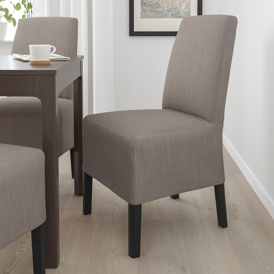 BERGMUND dining chair with medium long cover, black/Nolhaga grey/beige