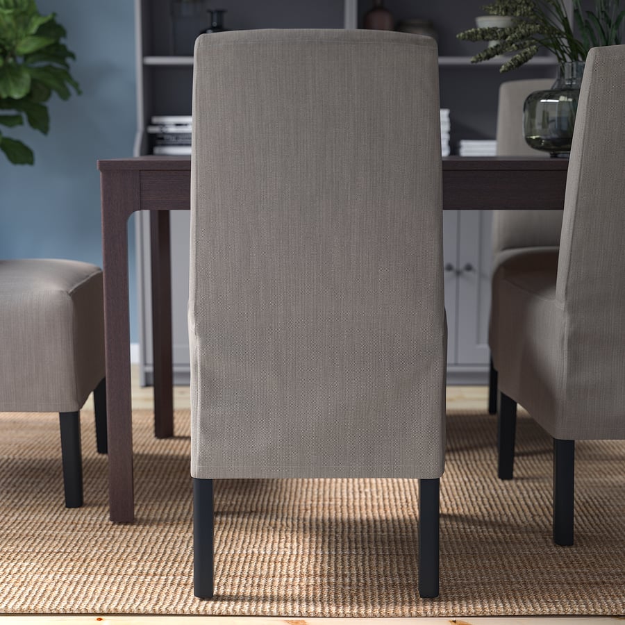 BERGMUND dining chair with medium long cover, black/Nolhaga grey/beige