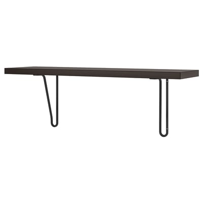 Ikea BERGSHULT black wall shelf with metal brackets.