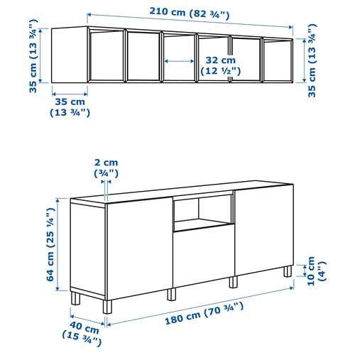 Illustration with measurements for the product: BESTÅ.