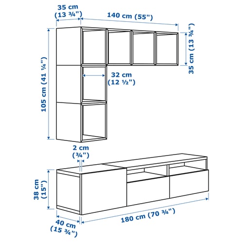 Illustration with measurements for the product: BESTÅ.