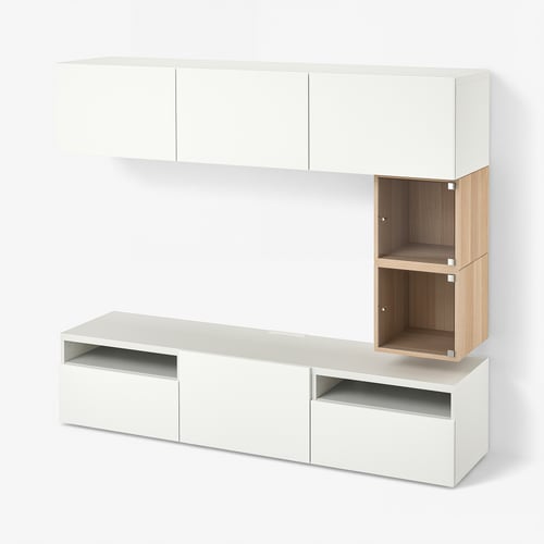 BESTÅ / EKET TV bench, white/Lappviken white, 180x42x166 cm