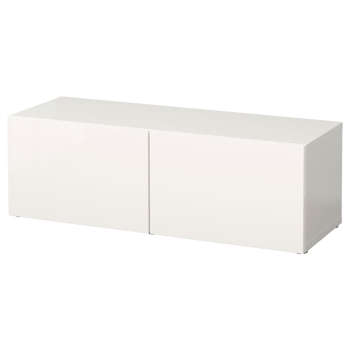 BESTÅ shelf unit with doors, white/Selsviken highgloss/white, 120x42x38 cm IKEA