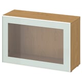 BESTÅ Shelf unit with glass door, oak effect Glassvik/white/light green clear glass, 60x22x38 cm