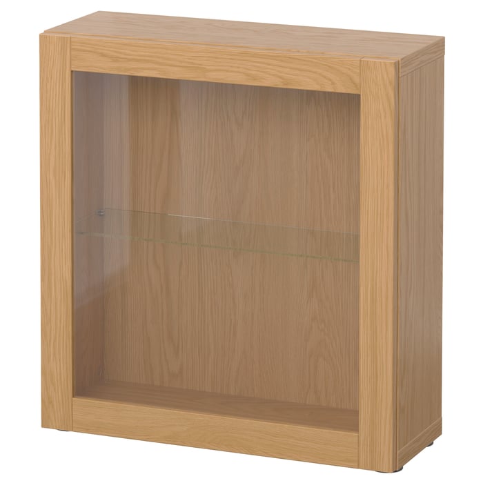 BESTÅ shelf unit with glass door, oak effect/Sindvik oak effect clear