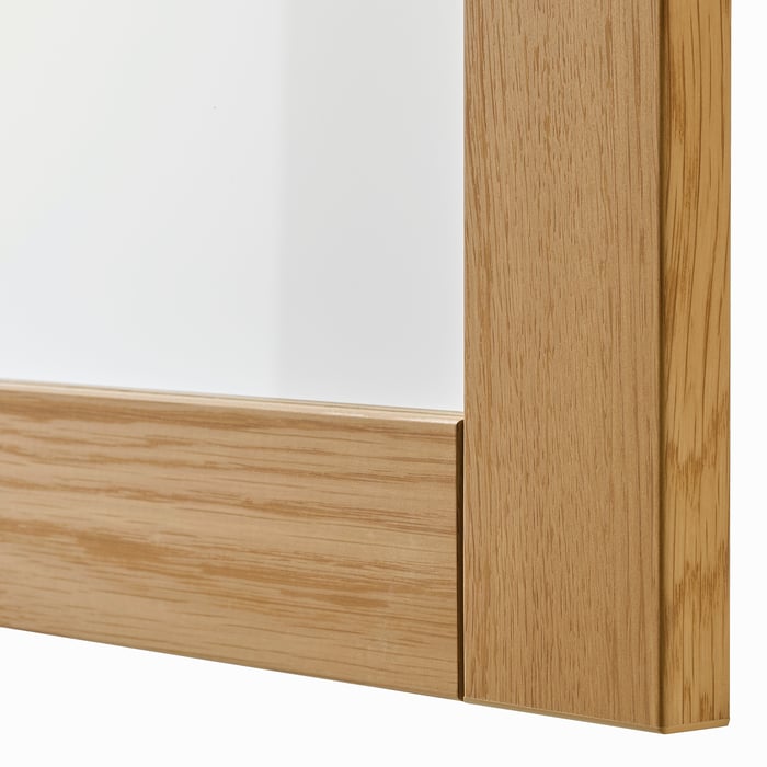 BESTÅ shelf unit with glass door, oak effect/Sindvik oak effect clear