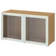 BESTÅ Shelf unit with glass doors, oak effect Glassvik/white/light green clear glass, 120x42x64 cm