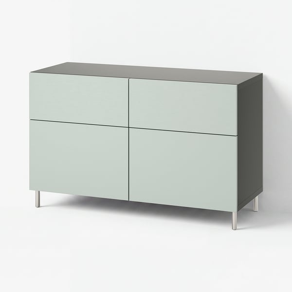 BESTÅ Storage combination w doors/drawers, dark grey/Hjortviken/Ösarp pale grey-green, 120x42x74 cm