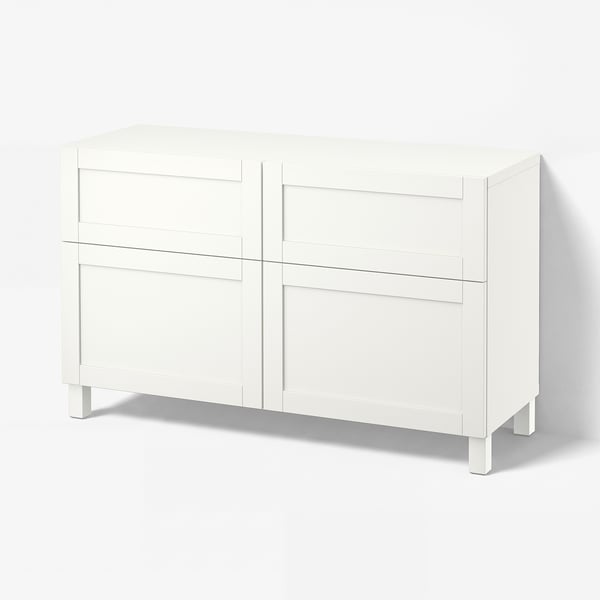 BESTÅ Storage combination w doors/drawers, white/Hanviken/Stubbarp white, 120x42x74 cm