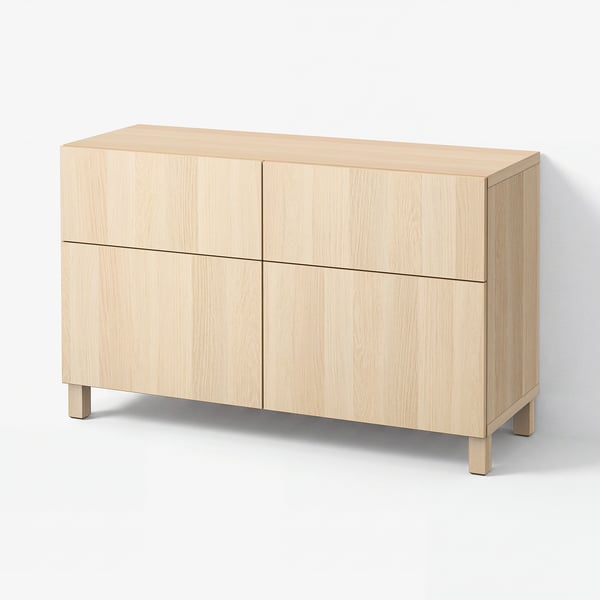BESTÅ Storage combination w doors/drawers, white stained oak effect/Lappviken/Stubbarp white stained oak effect, 120x42x74 cm