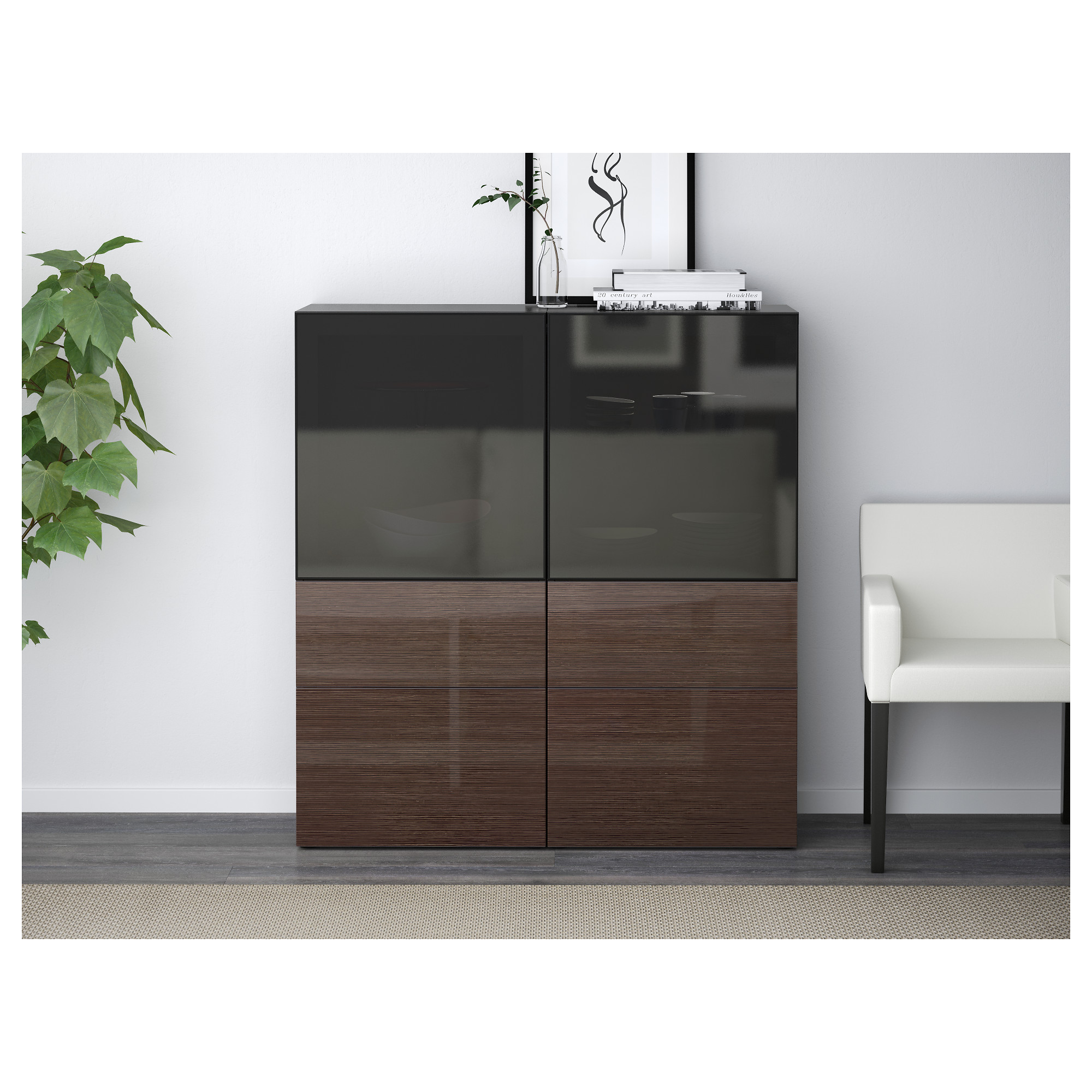 BESTÅ Storage combination w glass doors, blackbrown, Selsviken high