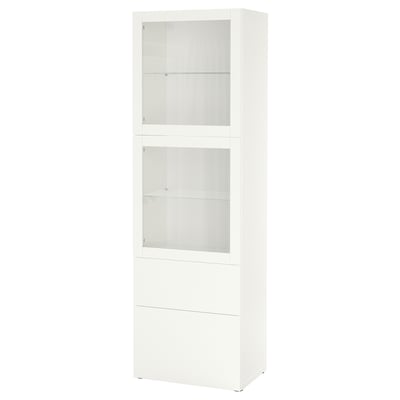 BESTÅ Storage combination w glass doors, white/Lappviken white clear glass, 60x42x193 cm