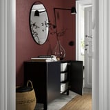 BESTÅ Storage combination with doors, black-brown/Riksviken/Stubbarp brushed dark pewter effect, 120x42x74 cm