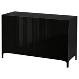 BESTÅ Storage combination with doors, black-brown/Selsviken high-gloss/black, 120x42x74 cm