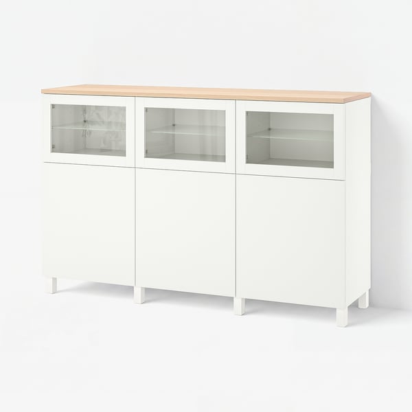 BESTÅ Storage combination with doors, Lappviken/Stubbarp/Sindvik white clear glass, 180x42x114 cm