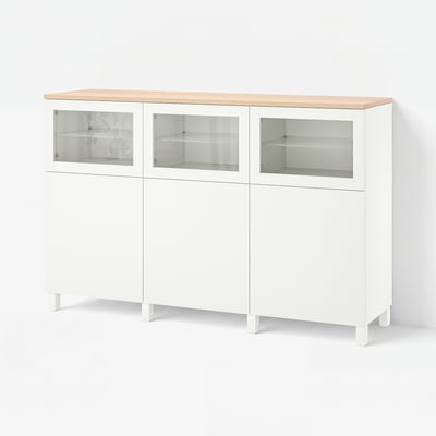 BESTÅ Storage combination with doors, Lappviken/Stubbarp/Sindvik white clear glass, 180x42x114 cm