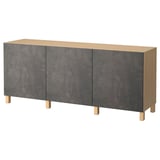 BESTÅ Storage combination with doors, oak effect Kallviken/dark grey concrete effect, 180x42x74 cm