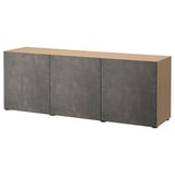 BESTÅ Storage combination with doors, oak effect Kallviken/dark grey concrete effect, 180x42x65 cm