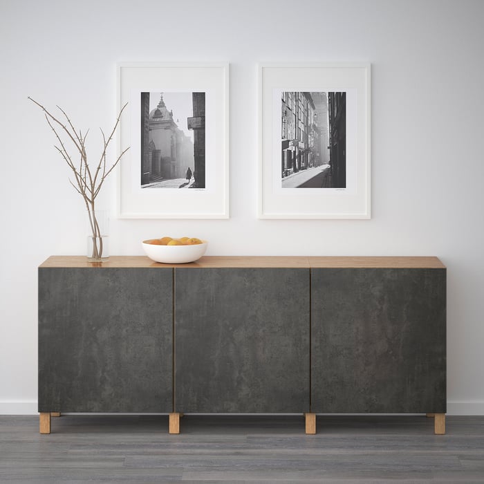 BESTÅ storage combination with doors, oak effect Kallviken/dark grey