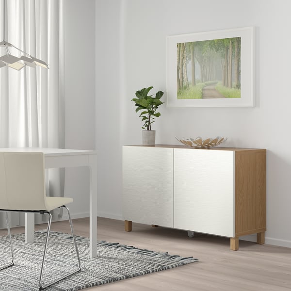 BESTÅ Storage combination with doors, oak effect/Laxviken/Stubbarp white, 120x42x74 cm