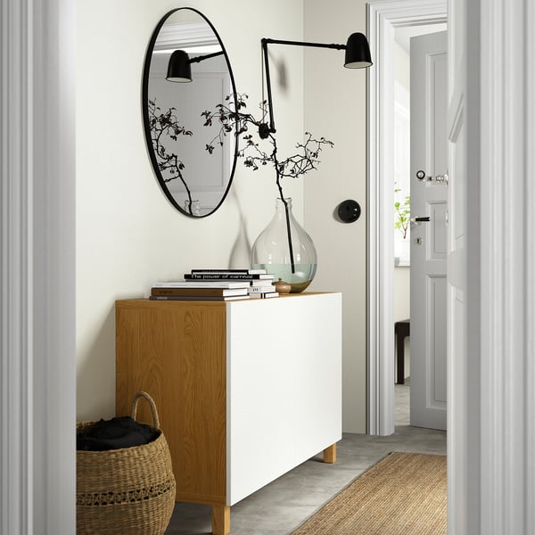 BESTÅ Storage combination with doors, oak effect/Laxviken/Stubbarp white, 120x42x74 cm