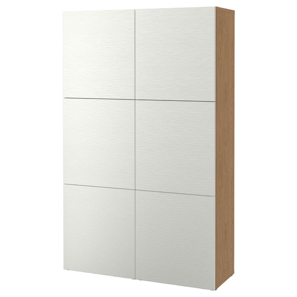 BESTÅ Storage combination with doors, oak effect/Laxviken white, 120x42x193 cm