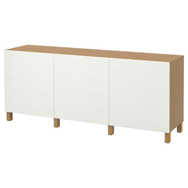 BESTÅ Storage combination with doors, oak effect/Laxviken white, 180x42x74 cm