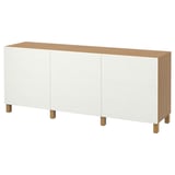 BESTÅ Storage combination with doors, oak effect/Laxviken white, 180x42x74 cm