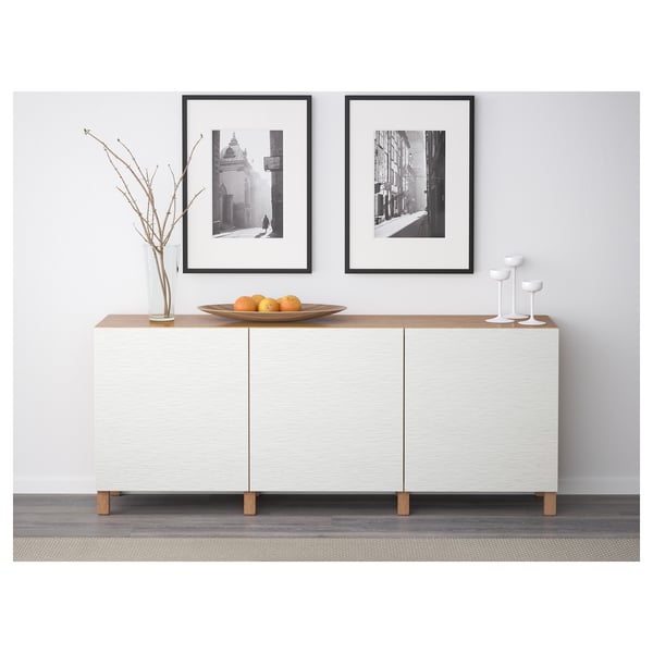 BESTÅ Storage combination with doors, oak effect/Laxviken white, 180x42x74 cm