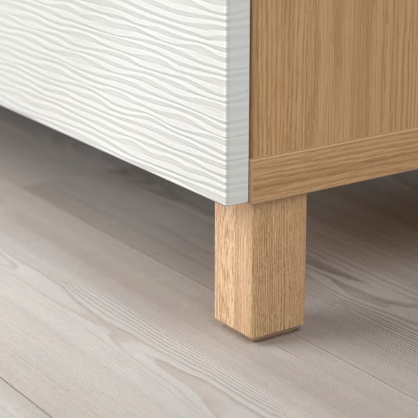 BESTÅ Storage combination with doors, oak effect/Laxviken white, 180x42x74 cm