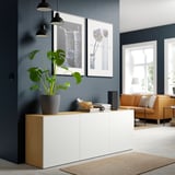 BESTÅ Storage combination with doors, oak effect/Laxviken white, 180x42x65 cm