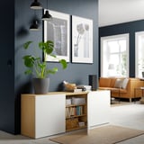 BESTÅ Storage combination with doors, oak effect/Laxviken white, 180x42x65 cm