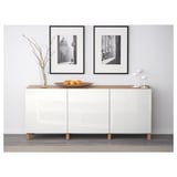 BESTÅ Storage combination with doors, oak effect/Selsviken high-gloss/white, 180x42x65 cm