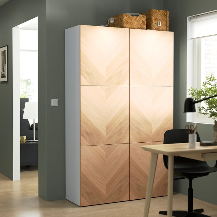 BESTÅ storage combination with doors, white/Hedeviken oak veneer