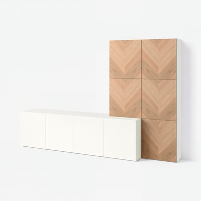 BESTÅ Storage combination with doors, white Lappviken/Hedeviken oak, 300x42x193 cm