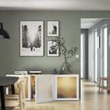 BESTÅ Storage combination with doors, white stained oak effect Glassvik/white/light green frosted glass, 180x42x65 cm